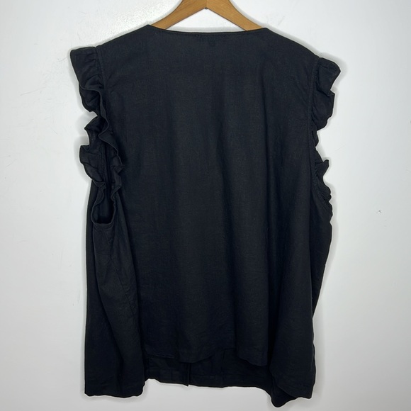 MADEWELL Linen Blend Ruffle Button Front Black Sleeveless Blouse Plus Size Top - Picture 5 of 11